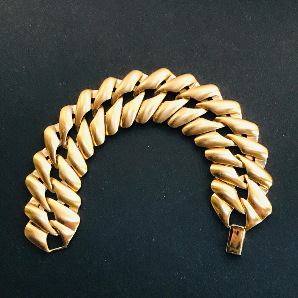 Vintage Monet Gold Tone Link Bracelet - Chunky Wide Bracelet - Signed Monet